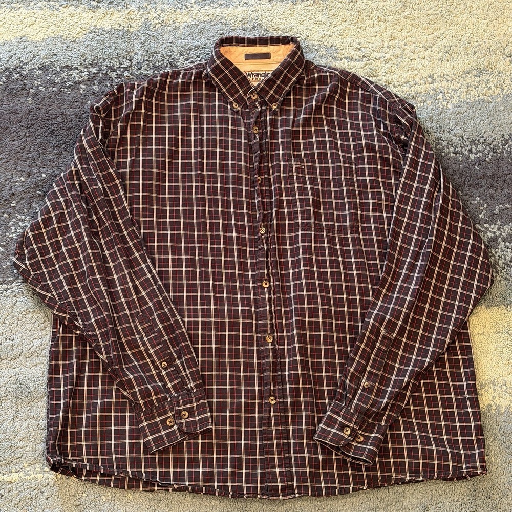 Wrangler Hero Men's XL Button Up Long Sleeve Shirt Navy Blue White Plaid